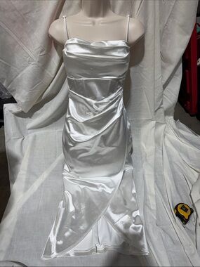 Windsor Satin White Slip Dress with Cowl Neck